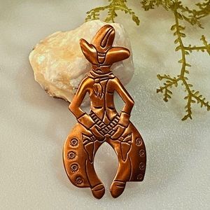 Navajo Vintage Bell Trading Post Copper Cowboy with Chaps Brooch/Pin RARE